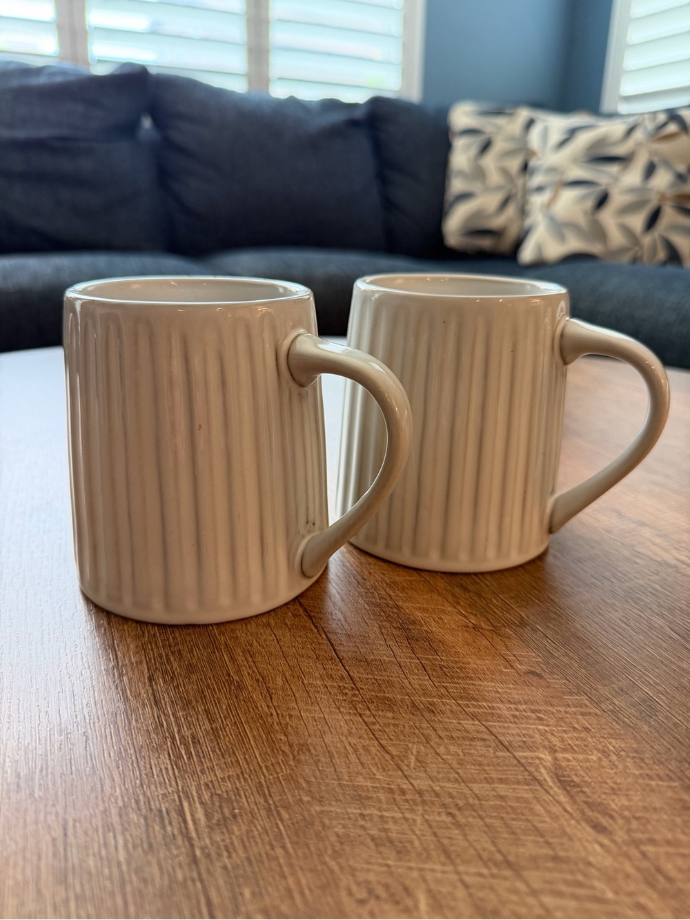 Ceramic Ribbed Coffee Mug Set - Cream Set of 2